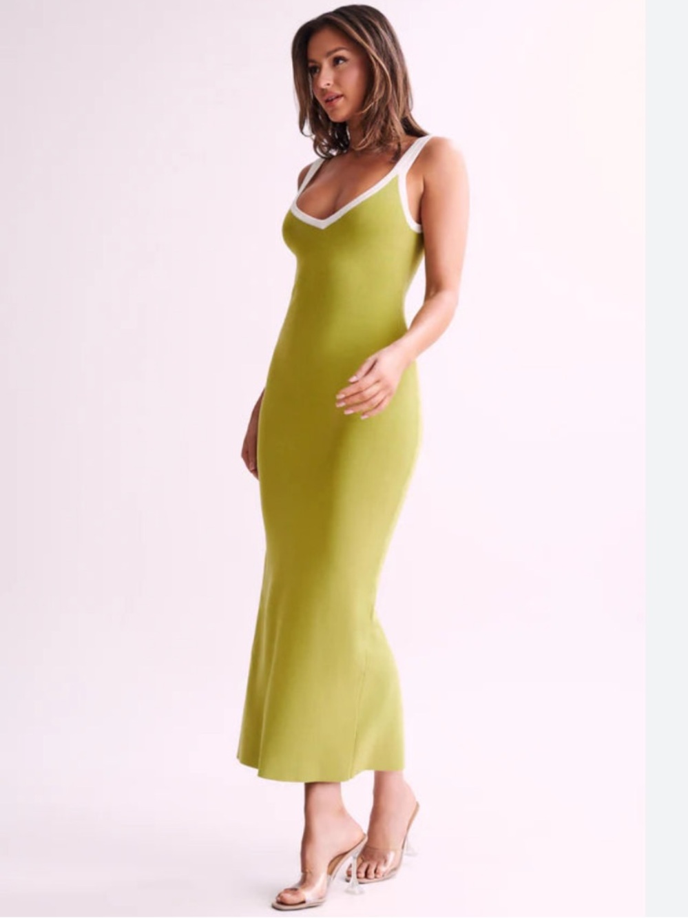 MESHKI Jodie two toned v-neck midi dress green